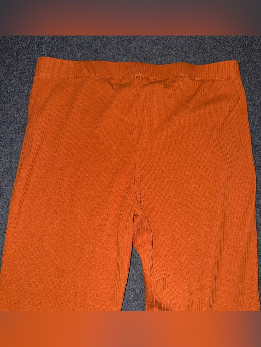 Orange Ribbed Flare Pull On Pants Sz L Lettuce Hem Stretch Knit 70s Retro Hippie - Picture 4 of 7